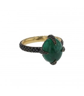 Pomellato emerald, black diamonds and gold ring