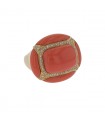 Gold, reconstituted coral, diamonds ring