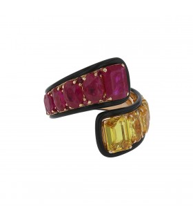 Gold, ceramic, yellow sapphires and rubies ring