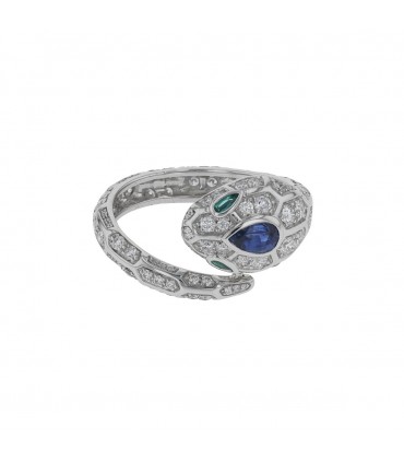 Bulgari Serpenti diamonds, sapphire, emeralds and gold ring