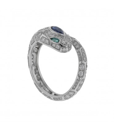 Bulgari Serpenti diamonds, sapphire, emeralds and gold ring