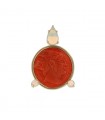 Coral cameo, opals and gold brooch