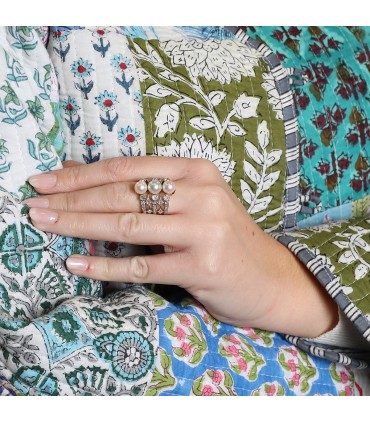 Bague or, perles de culture, diamants