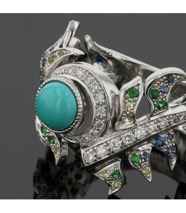 Lalique Paon sapphires, diamonds, yellow sapphires, garnets, aquamarines, turquoise and gold ring