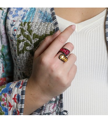 Gold, ceramic, yellow sapphires and rubies ring