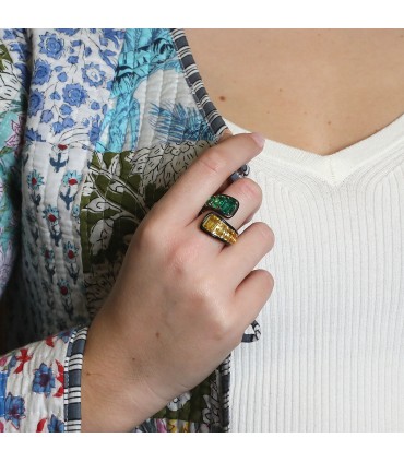 Gold, ceramic, emeralds and yellow sapphires ring