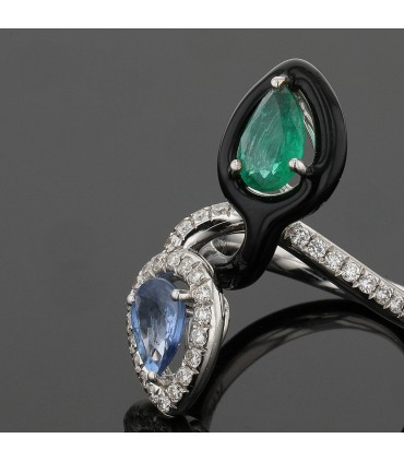 Diamonds, emerald, sapphire, ceramic and gold ring