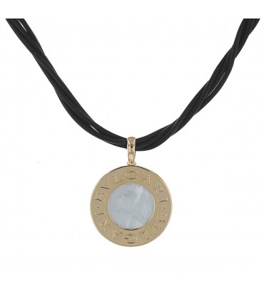 Bulgari Bulgari stainless steel, gold, mother-of-pearl, onyx and leather necklace