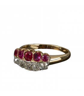 Bague or, platine, diamants et rubis