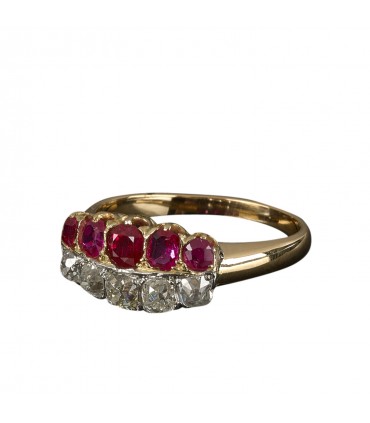 Bague or, platine, diamants et rubis