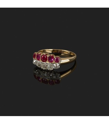 Bague or, platine, diamants et rubis