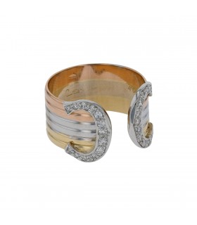 Cartier Double C three tones gold and diamonds ring