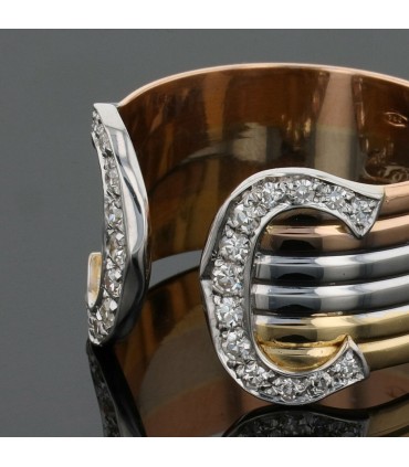 Cartier Double C three tones gold and diamonds ring