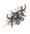 Silver, gold, diamonds and pearls brooch