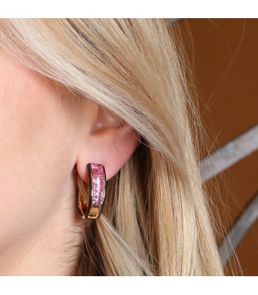 Pink sapphires, ceramic and gold earrings
