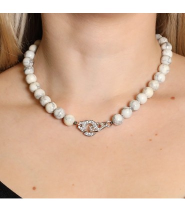 Dinh Van Menottes diamonds, howlite and gold necklace