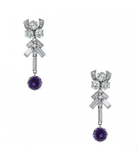 Diamonds, amethysts and gold earrings