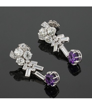 Boucles d’oreilles or, diamants, améthystes