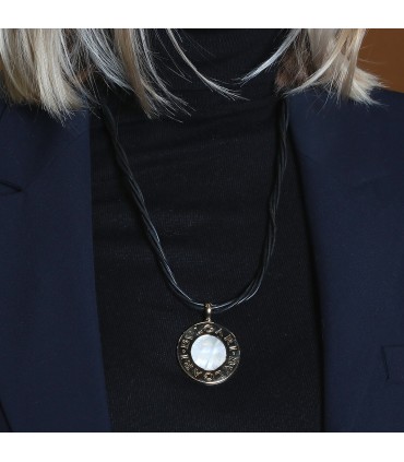 Bulgari Bulgari stainless steel, gold, mother-of-pearl, onyx and leather necklace
