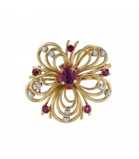 Rubies, diamonds and gold brooch