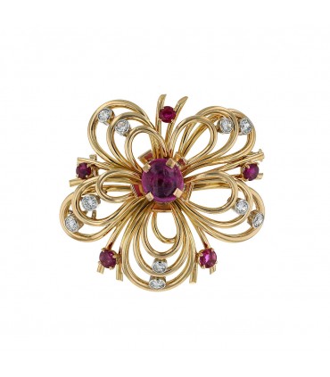Rubies, diamonds and gold brooch