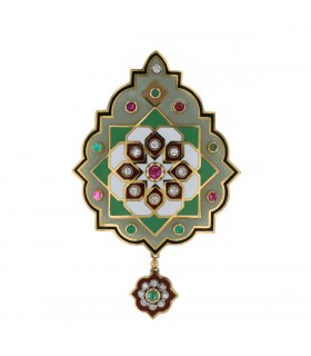 Enamel, gold, diamonds, rubies, sapphires, emeralds brooch