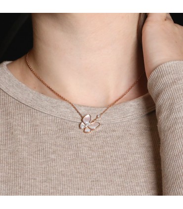 Van Cleef & Arpels Deux Papillons mother of pearl, diamonds and gold necklace