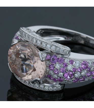 Mauboussin pink sapphires, morganite, diamonds and gold ring