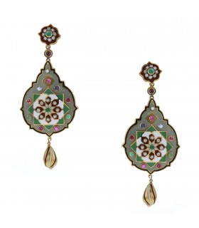 Enamel, gold, diamonds, rubies, sapphires, emeralds earrings