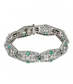 Bracelet platine, diamants, émeraudes