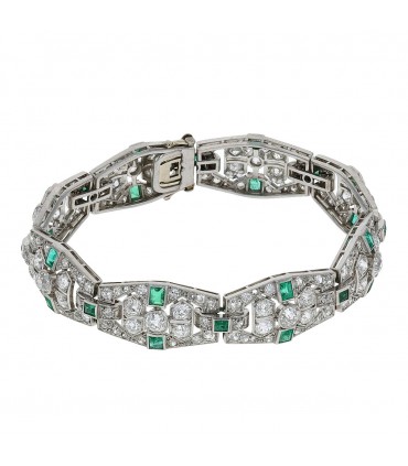 Bracelet platine, diamants, émeraudes