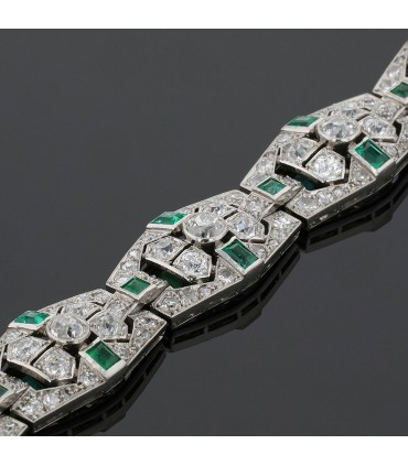 Bracelet platine, diamants, émeraudes