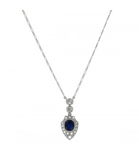 Gold, diamonds and sapphire necklace