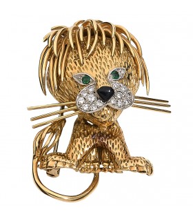 Van Cleef & Arpels Lion Ebouriffé diamonds, emeralds and gold brooch