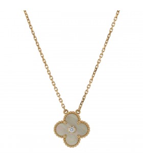 Van Cleef & Arpels Vintage Alhambra mother-of-pearl, diamond and gold necklace