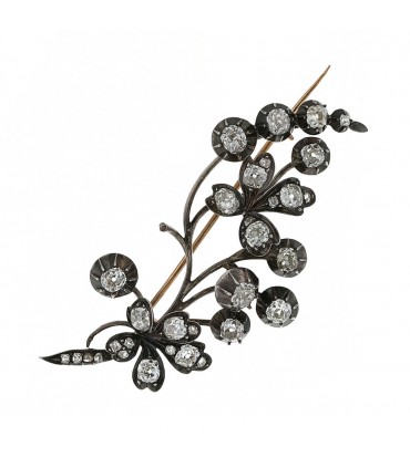 Broche or, argent, diamants