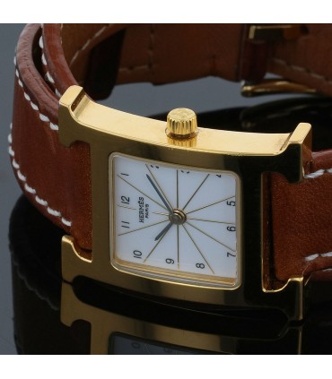 Hermès Heure H gold plated metal watch