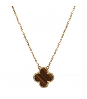 Van Cleef & Arpels Vintage Alhambra tiger's eye quartz and gold necklace