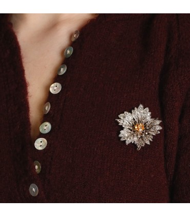 Diamonds, citrine, silver and gold brooch