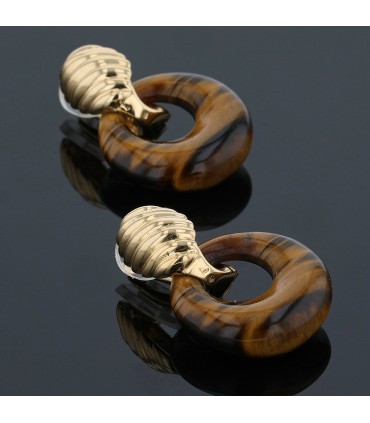Van Cleef & Arpels gold, tiger eye quartz and onyx earrings