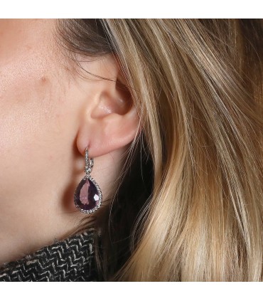 Amethyst, diamonds and gold earrings