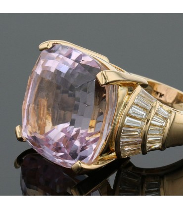 Kunzite, diamonds and gold ring