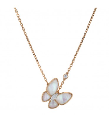 Van Cleef & Arpels Deux Papillons mother of pearl, diamonds and gold necklace