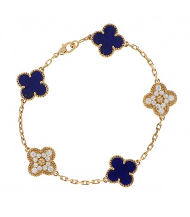 Van Cleef & Arpels Vintage Alhambra lapis lazuli, diamonds and gold bracelet