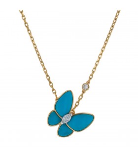Van Cleef & Arpels Deux Papillons turquoise, diamond and gold necklace