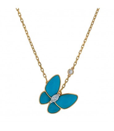 Van Cleef & Arpels Deux Papillons turquoise, diamond and gold necklace