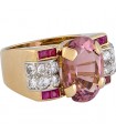 Bague Tank or, diamants et tourmaline rose