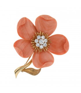 Van Cleef & Arpels coral, diamonds and gold brooch