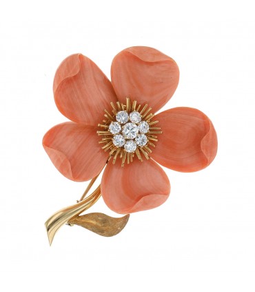Van Cleef & Arpels coral, diamonds and gold brooch
