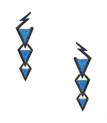 Stephen Webster opals, black diamonds, sapphires and gold earrings